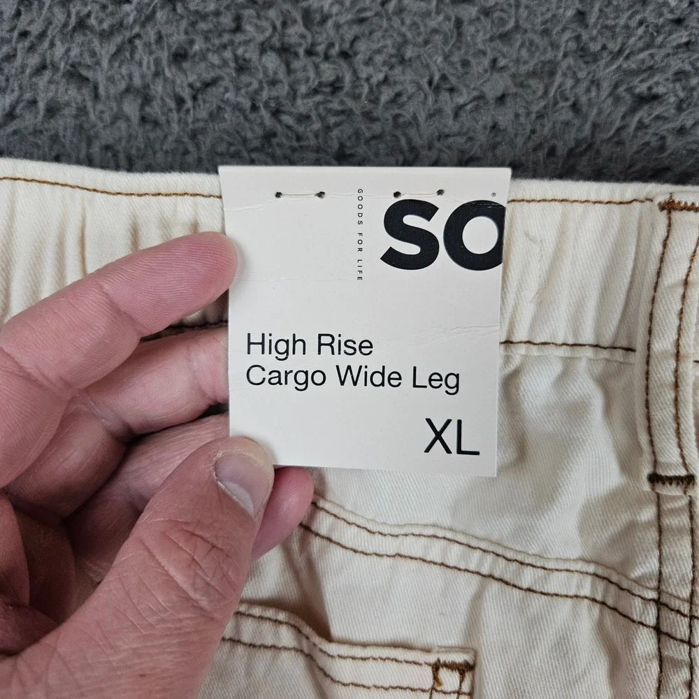 SO High Rise Cargo‎ Wide Leg Pants Cream Contrast Stitch XL NWT